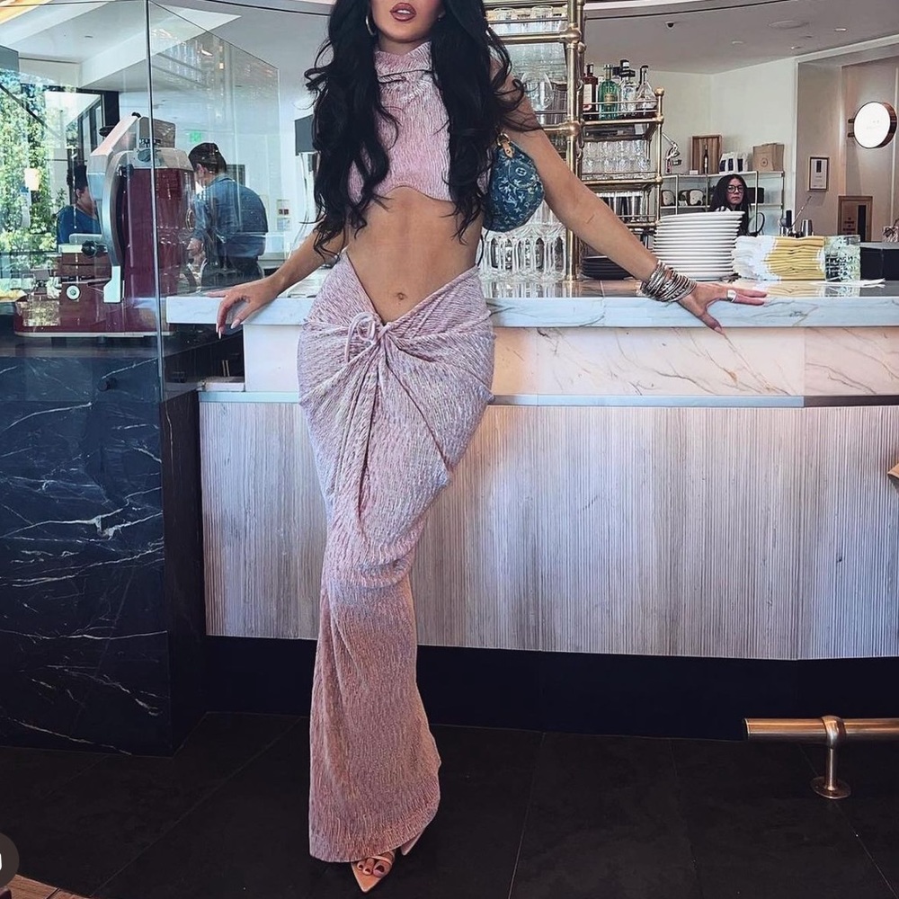 JLUXLABEL Champagne Velvet Skirt Set - Size Small